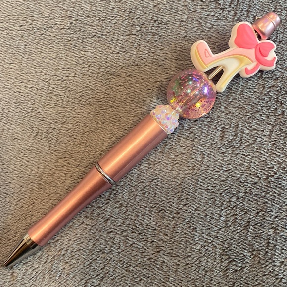 Rose Gold Beaded Pen Pink High Heel Barbie INSPIRED w/ink refills - Picture 2 of 2